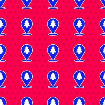 Blue Location of the forest on a map icon isolated seamless pattern on red Illustrazione stock