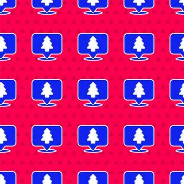 Blue Location of the forest on a map icon isolated seamless pattern on red Illustrazione stock