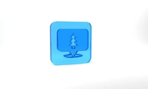Blue Location of the forest on a map icon isolated on grey background. Glass Stock Illustration