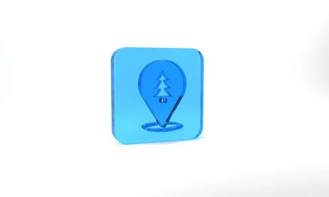 Blue Location of the forest on a map icon isolated on grey background. Glass Stock Illustration