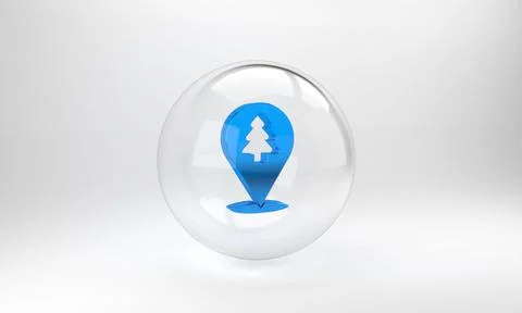 Blue Location of the forest on a map icon isolated on grey background. Glass  Stock Illustration