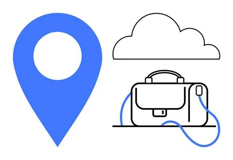 Blue location pin, cloud computing symbol, and briefcase. Ideal for business, Stock Illustration