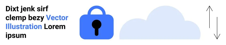 Blue lock icon, cloud graphic, and up/down arrows representing data security  Stock Illustration