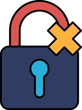 A blue lock with a red handle and a yellow X on it Stock Illustration