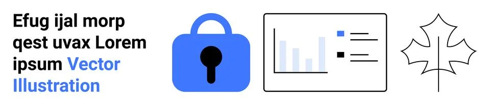 Blue lock symbol representing security, bar graph indicating data analytics,  Stock Illustration