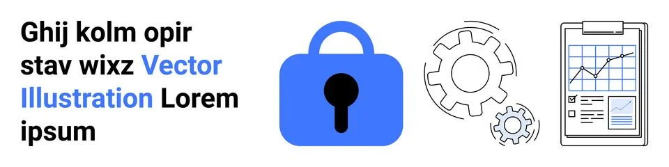Blue lock symbolizing data security, two gears representing processes, and a  Stockillustratie