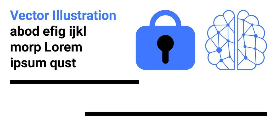 Blue lock symbolizing security beside a circuit brain signifying AI. Text blo Stock Illustration