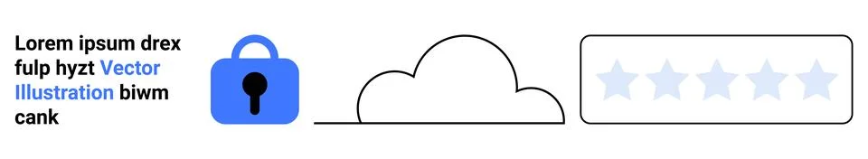 Blue lock symbolizing security, cloud icon representing data storage, and a 5 Stock Illustration