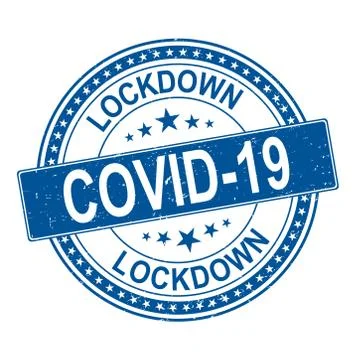 Blue lockdown COVID-19 label with stamp effect, grunge, banner covid 19 concept. Stock Illustration