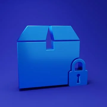 Blue Locked package icon isolated on blue background. Lock and cardboard bo.. Stock Illustration
