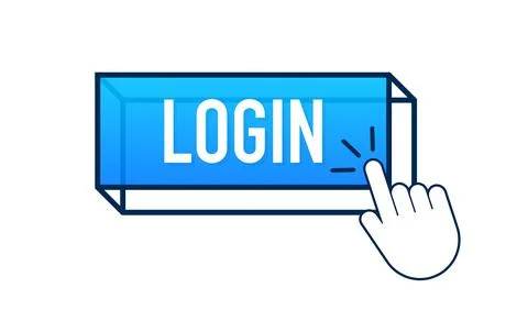 Blue login button. Cursor icon. Arrow icon. Web banner. Web template. Stock Illustration