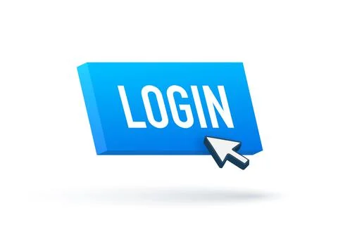 Blue login button. Cursor icon. Arrow icon. Web banner. Web template. Illustrazione stock