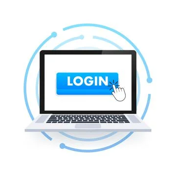 Blue login button. Cursor icon. Arrow icon. Web banner. Web template. 스톡 일러스트