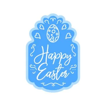 Blue logo Happy Easter with an egg and the text, badge Stock Illustration