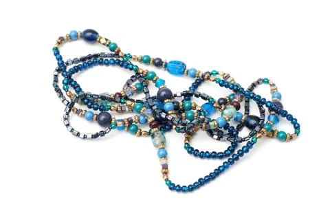 Blue long beads isolated Stock Photos