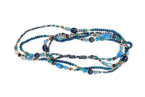 Blue long beads isolated Stock Photos