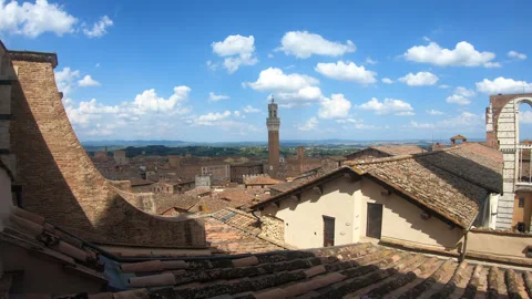 Blue Look-Down View Of The Piazza Del Campo from Duomo di Siena Tuscany Italy Stock Footage 252765500