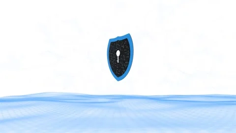 Blue loop white wavy artistic background with digital security shield Stock Footage 344137775