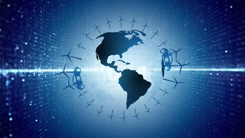 Blue looped digital tech energy earth planet animation Stock Footage 338305779