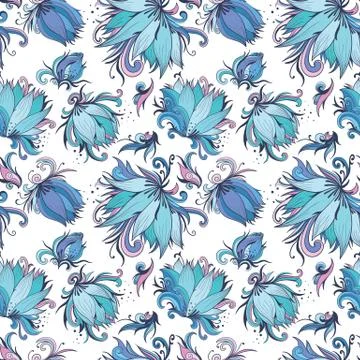 Blue Lotus Vector Pattern Stock Illustration