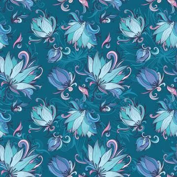 Blue Lotus Vector Pattern Stock Illustration