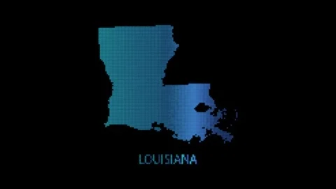 Blue Louisiana US State Map Particle Formation on Dark Background Stock Footage 338419400