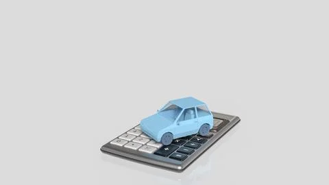 Blue Low Poly Car On Calculator Finance Concept 3d render.. Stock Illustration