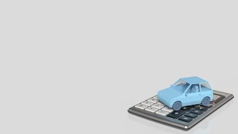 Blue Low Poly Car On Calculator Finance Concept 3d render.. Stock Illustration