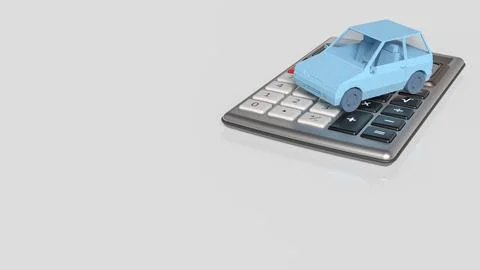 Blue Low Poly Car On Calculator Finance Concept 3d render.. Stock Illustration