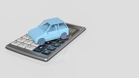 Blue Low Poly Car On Calculator Finance Concept 3d render.. Stock Illustration