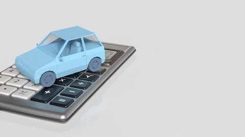 Blue Low Poly Car On Calculator Finance Concept 3d render.. Stock Illustration