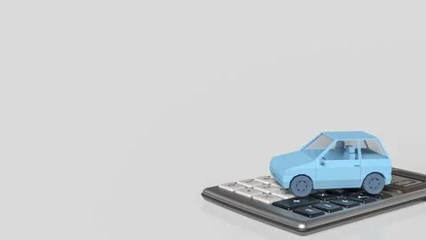 Blue Low Poly Car On Calculator Finance Concept 3d render.. Stock Illustration