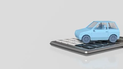 Blue Low Poly Car On Calculator Finance Concept 3d render.. Stock Illustration