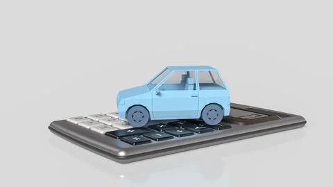 Blue Low Poly Car On Calculator Finance Concept 3d render.. Stock Illustration