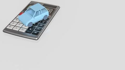 Blue Low Poly Car On Calculator Finance Concept 3d render.. Stock Illustration
