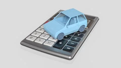 Blue Low Poly Car On Calculator Finance Concept 3d render.. Stock Illustration