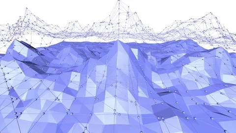 Blue low poly changing surface as 3d cartoon background. Blue polygonal Stock Footage