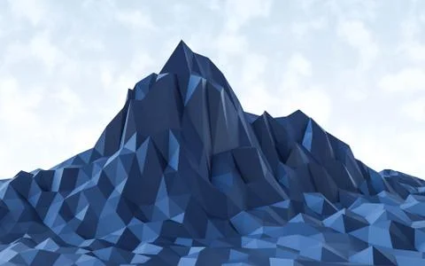 Blue low poly mountain landscape 3d render illustration Stock Illustration