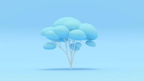 Blue low poly tree on blue background. 3D rendering. Art. Stock Illustration