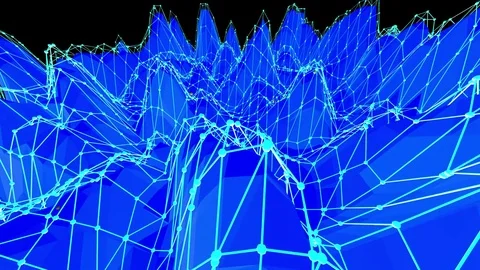 Blue low poly wavering surface as chemical environment. Blue polygonal geometric Stock Footage