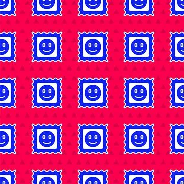 Blue LSD acid mark icon isolated seamless pattern on red background. Acid Stock Illustration
