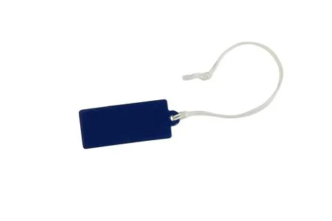 Blue Luggage Tag With White String, Blank Price Label for Travel and Identificat Stock Photos