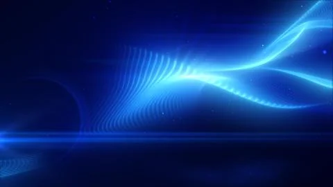 Blue luminous digital wave with flowing lines and depth, illustrating technol Stock Illustration