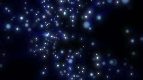 Blue luminous particles drifting across a dark abstract background with sof.. Stock Illustration