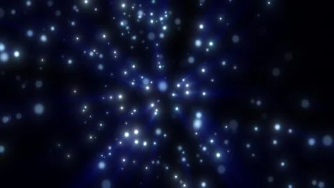 Blue luminous particles drifting across a dark abstract background with sof.. Stock Illustration