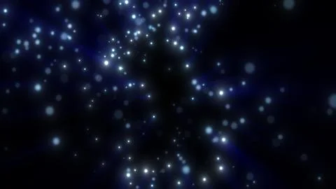 Blue luminous particles drifting across a dark abstract background with sof.. Stock Illustration
