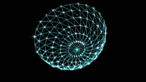 Blue luminous particles form wavy glow structures like in nano technology. Stock Footage 218276550