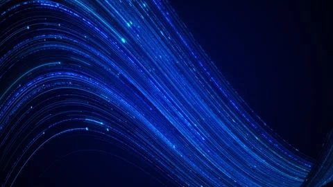 Blue luminous strands sweep in a smooth, curved wave across a dark background, Stock Footage 341014657