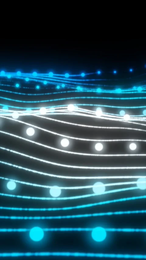 Blue luminous wave lines with glowing dots, futuristic data stream or audio.. Stock Footage 327730220