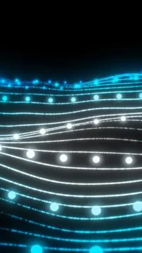 Blue luminous wave lines with glowing dots, futuristic data stream or audio.. Stock Illustration